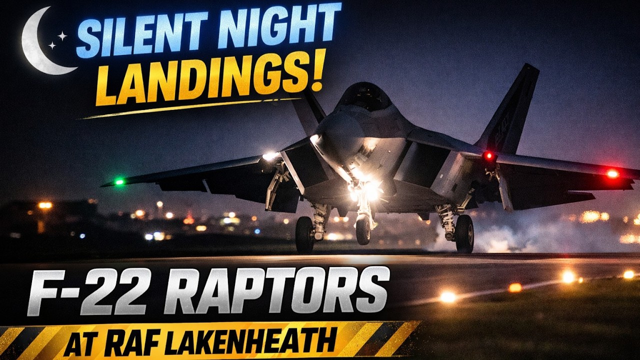 Silent Shadows — F-22 Raptors Landing in the Dark at RAF Lakenheath