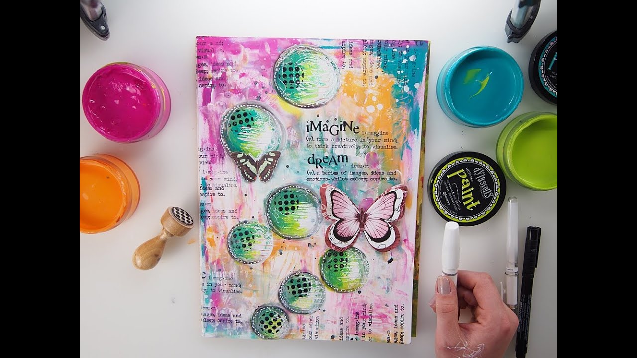EASY Mixed Media JOURNAL page #12 using Dylusions + Visible Image Stamps