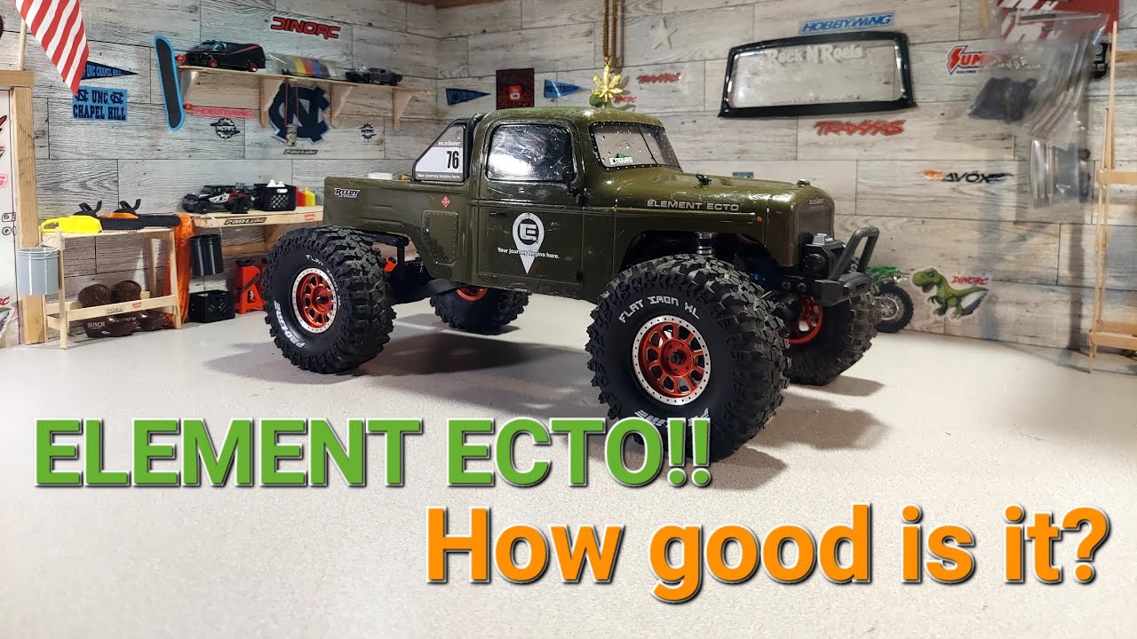 GREEN ELEMENT ECTO RC CRAWLER + 1080ESC & H.H TRAILMASTER 27T FLAT IRON TIRES ON TREAL WHEELS.