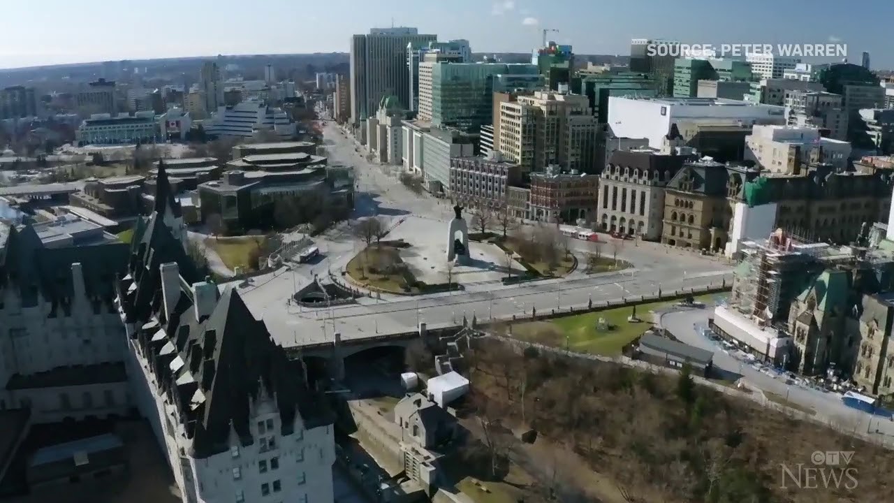 Aerial footage shows deserted streets in Ottawa