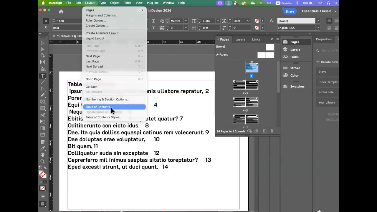 Table of Contents and Tabs in InDesign