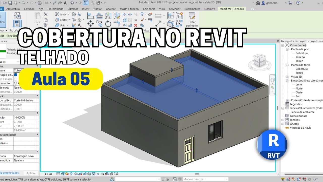 Cobertura no Revit - Telhado aparente e com platibanda (Aula 05)