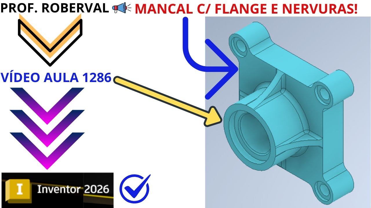 Aula 1286 - Modelamento do Mancal com Flange e Nervuras no Autodesk Inventor 2026