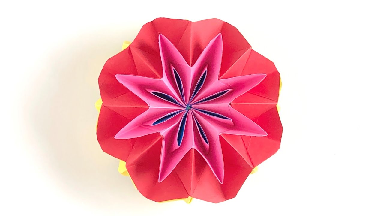 【ペーパークラフト】花の万華鏡〈その3〉100円ショップの小さな画用紙　ほどよい厚みで折りやすく回しやすくなりました。
