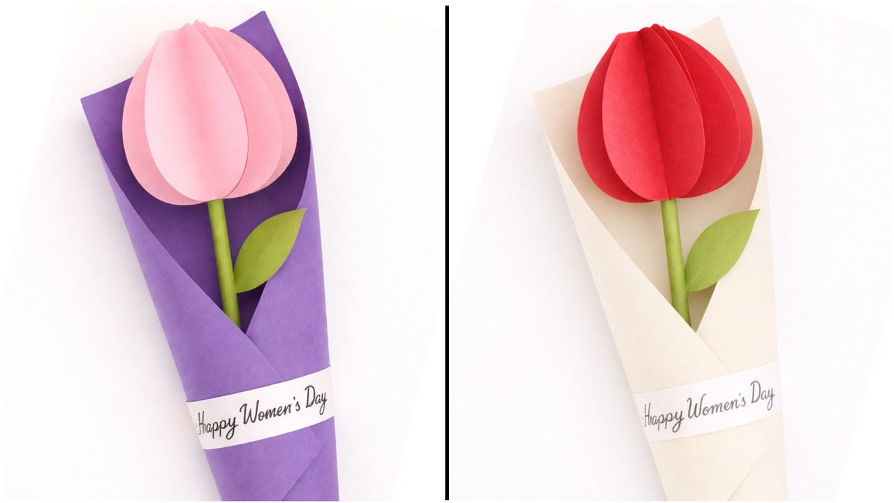 🥰 Paper Flower Bouquet For Women's Day / Easy Women's Day Gift Idea With Paper / Mother's Day Craft