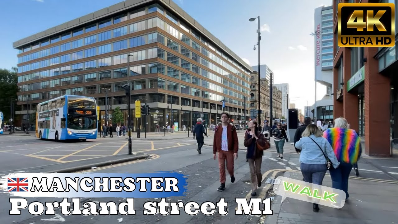 Portland Street,M1 Manchester, UK City Tour Walk 4K