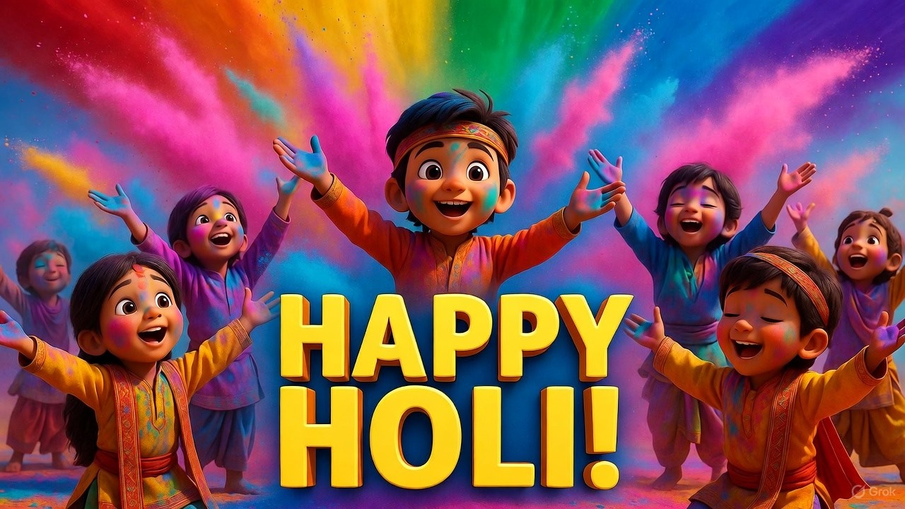 Holi Song for Kids 🌈 | Happy Holi 2026 Colorful Festival Song with Lyrics 🎨