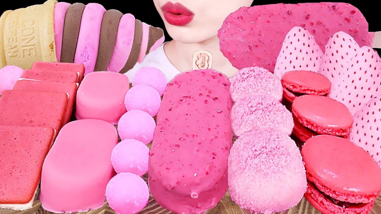 ASMR MUKBANG｜PINK CHOCOLATE ICE CREAM FROZEN FRUITS RICE CAKE MALTESERS 편의점 핑크찰떡 초코과자 초코아이스크림 얼린과일먹방