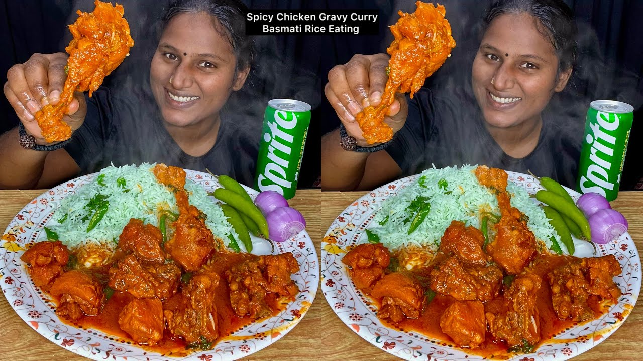 Spicy Chicken Gravy Curry, Basmati Rice Eating Challenge | Video 184