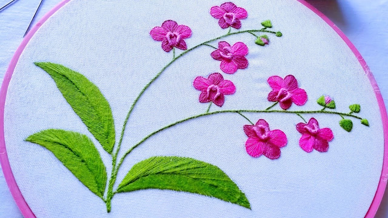 Tutorial Menyulam Bunga Anggrek Ungu / Orchid Bagi Pemula (Hand Embroidery Tutorial)
