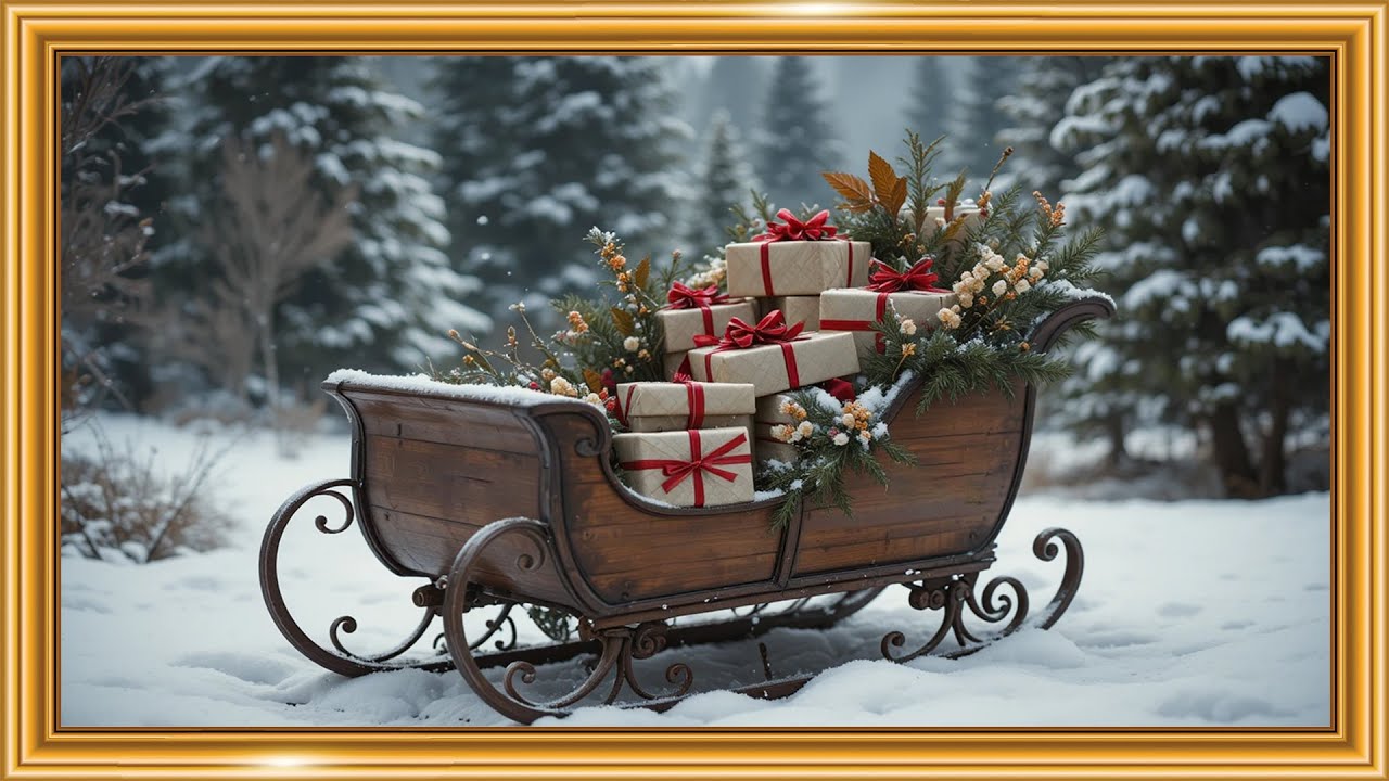 Antique Wooden Sleigh Christmas Scene in 4K 🛷🎄 | Vintage Holiday Decor | Framed TV Gallery