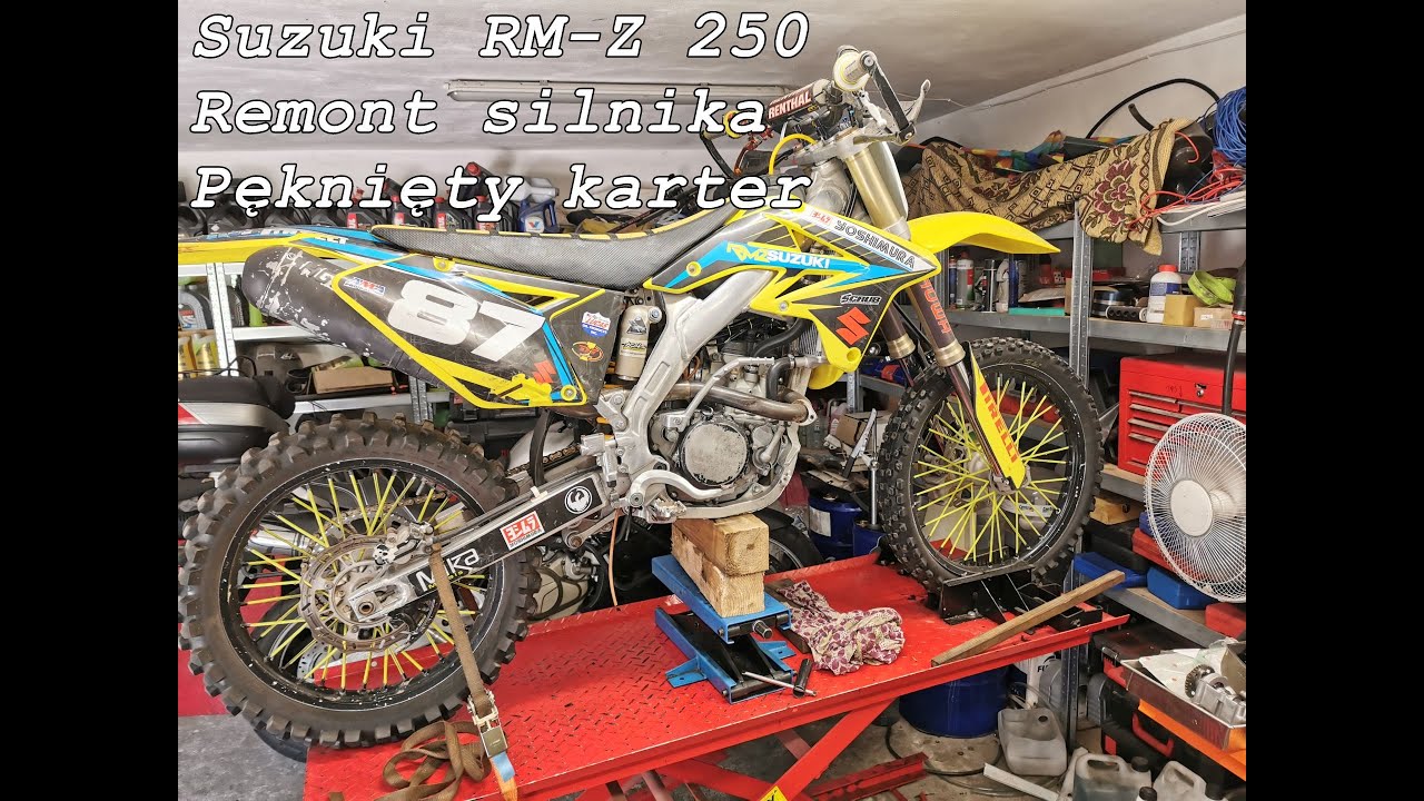 Suzuki RM-Z 250 rok 2008, remont silnika, pęknięty karter.