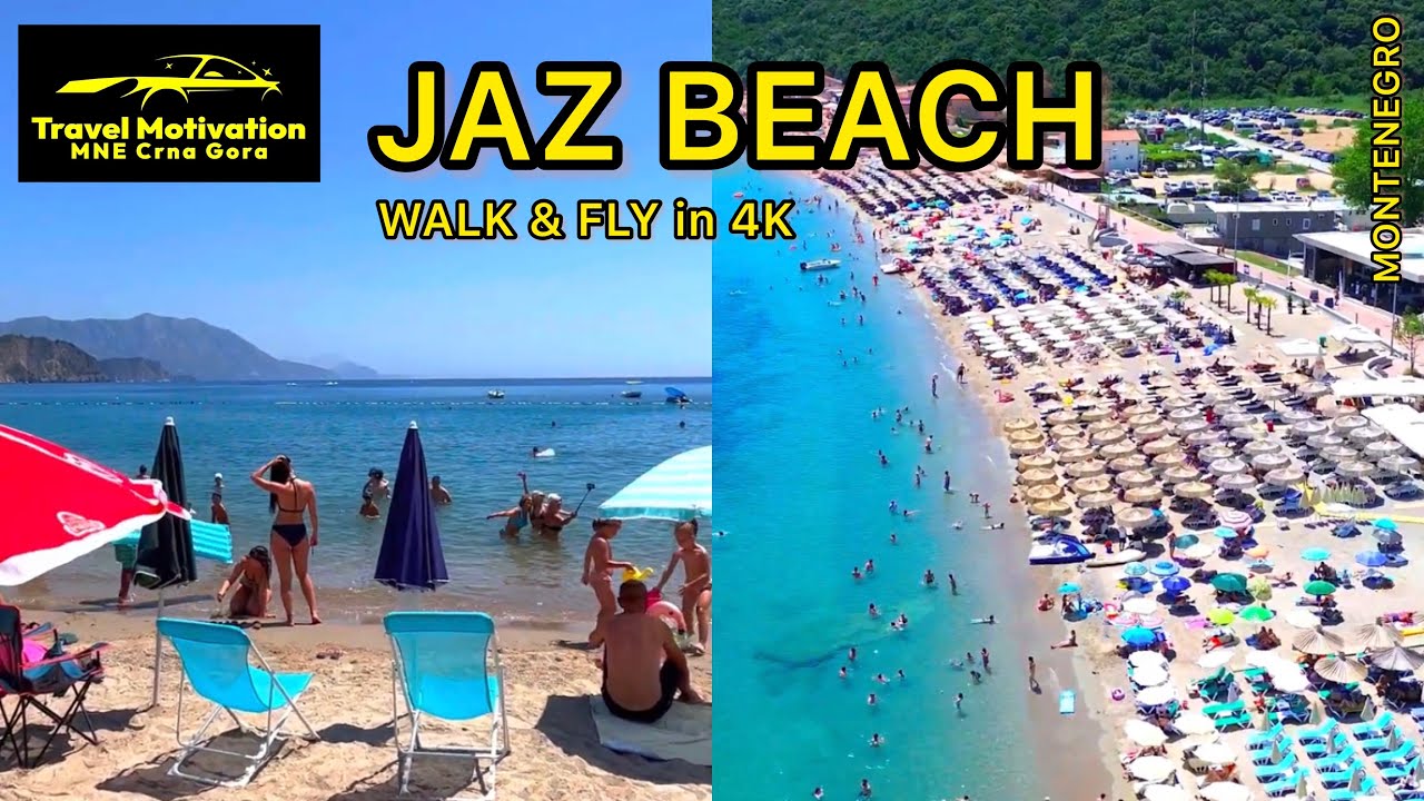 JAZ Beach [Walk&Fly in 4K] Budva MNE Crna Gora July 2023 - Plaža Jaz u Julu