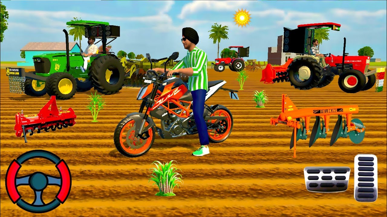 Swaraj Jhondear🚜Mhindra arjun🏍️ktm baik🌱Farming Kheti Rotavetar Kalti 3D Gaming Video#trending 