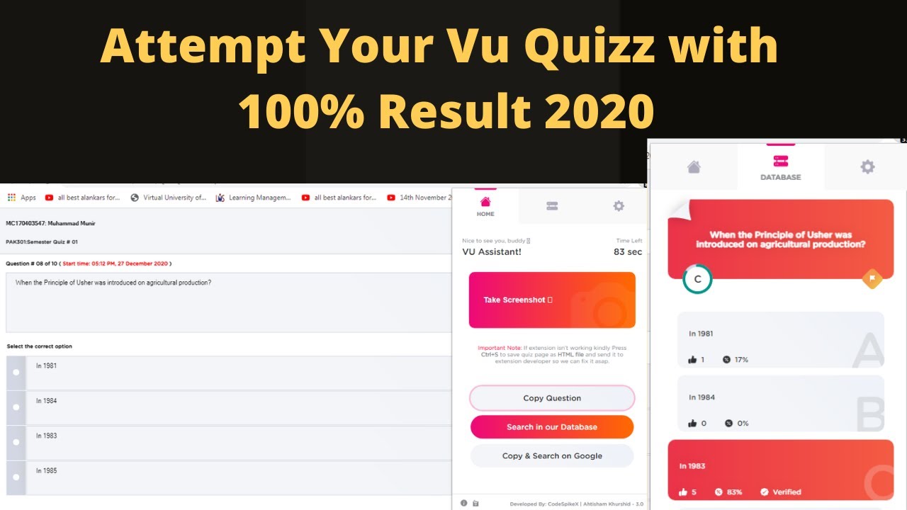Vu quiz assistant | Cheat VU Quiz get 100 % marks 2020  | how to attempt vu grand quiz 2020