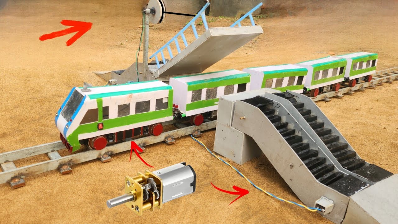 DIY Mini concrete escalator bridge over railway track | Science Project