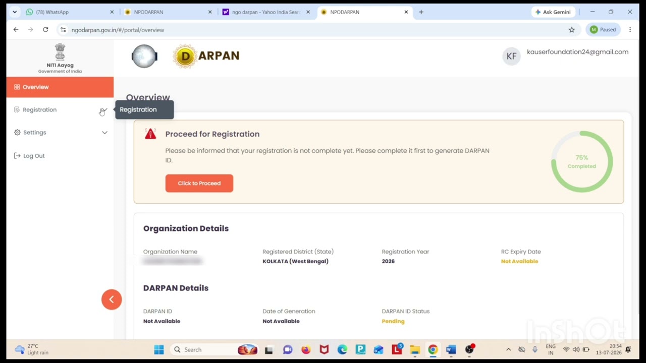Darpan Registration Process 2026 II Online Apply for NGO, Trust and Society Darpan Registration.