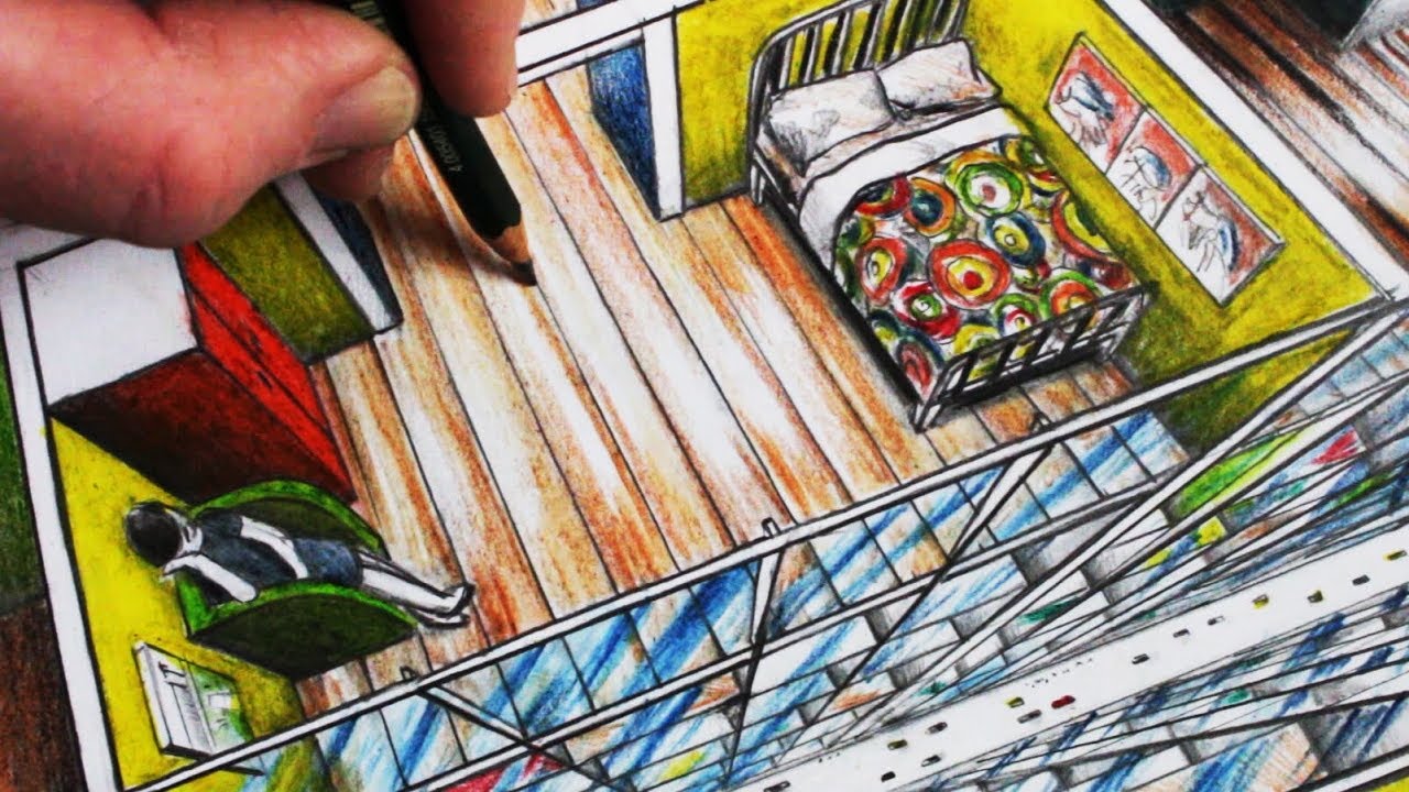 How to Draw a Room in One-Point Perspective: Bird's Eye View