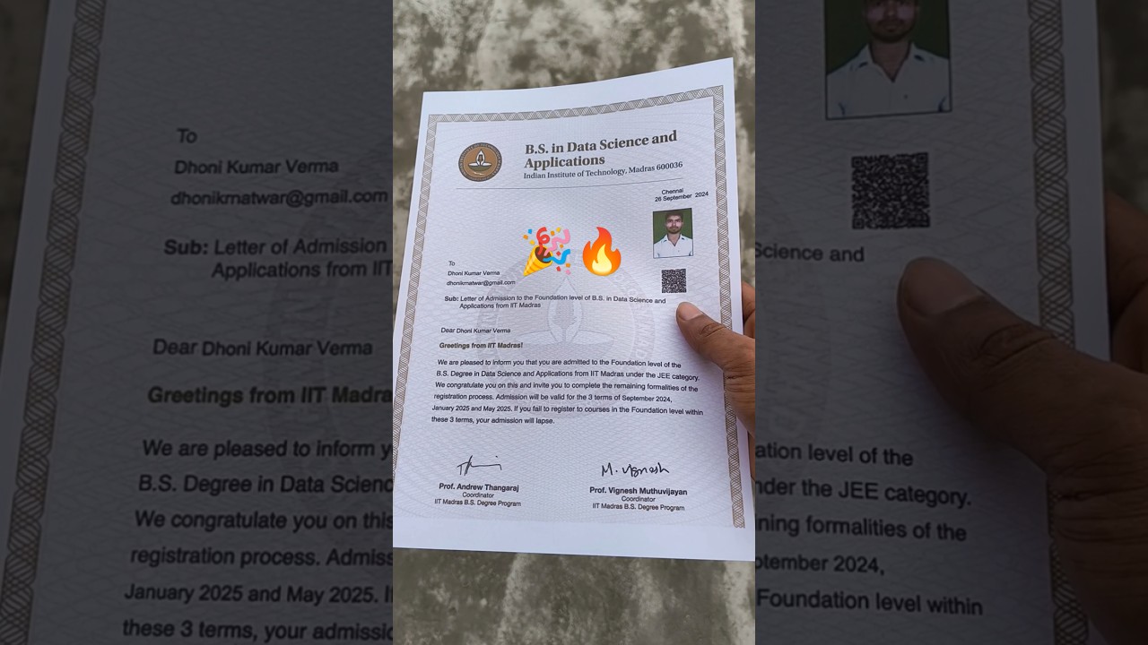 Got into IIT Madras! 📚 My Data Science Journey Begins 🎉 #IITMadras #shorts #shortsfeed #dhoniverma