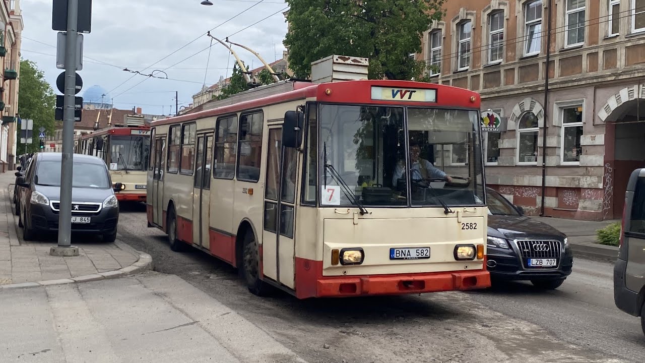 Vilnius Skoda 14Tr's passing through roadworks