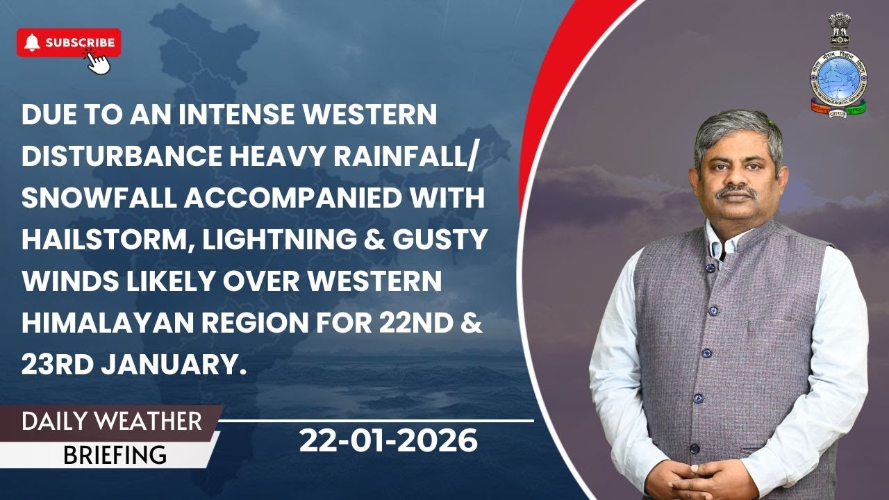 Heavy rain/snow,hailstorm,lightning & gusty winds likely over Western Himalayan region on 22-23 Jan