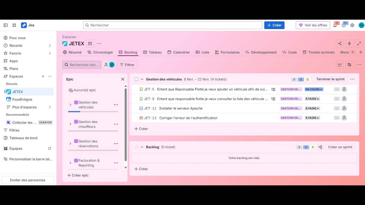 PLanifier et gérer  un Projet  sous JIRA SOFTWARE