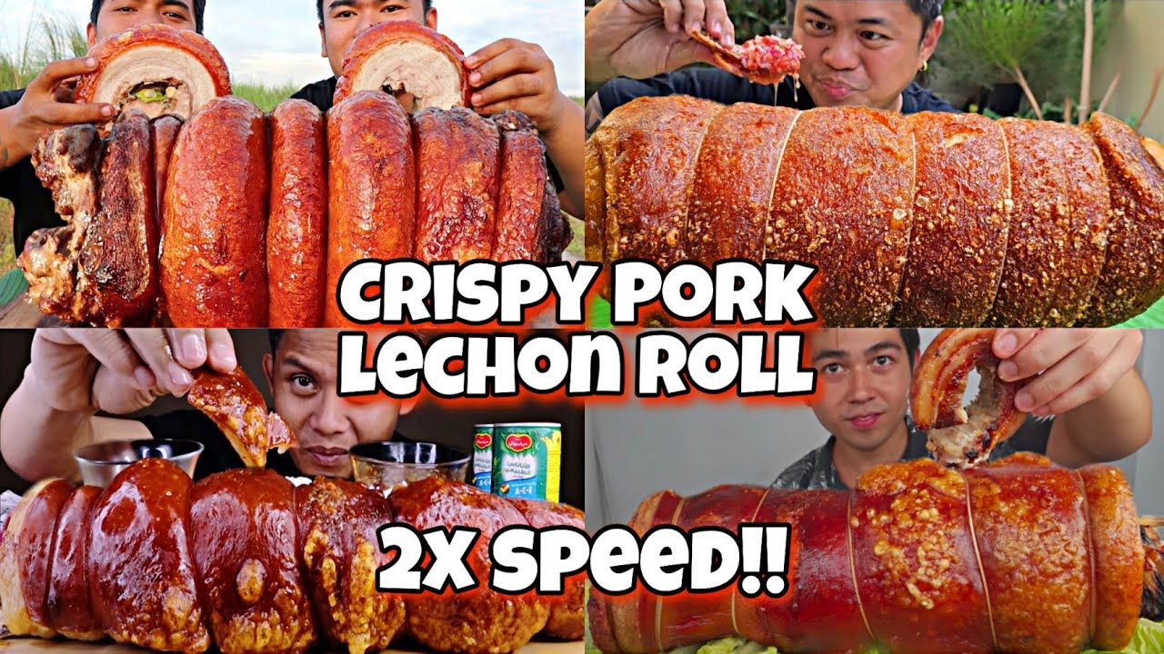 2x speed!!🔥ASMR How MUKBANGERS eats CRISPY PORK BELLY ROLL LECHON 🤤Fast Motion Eating Compilations 