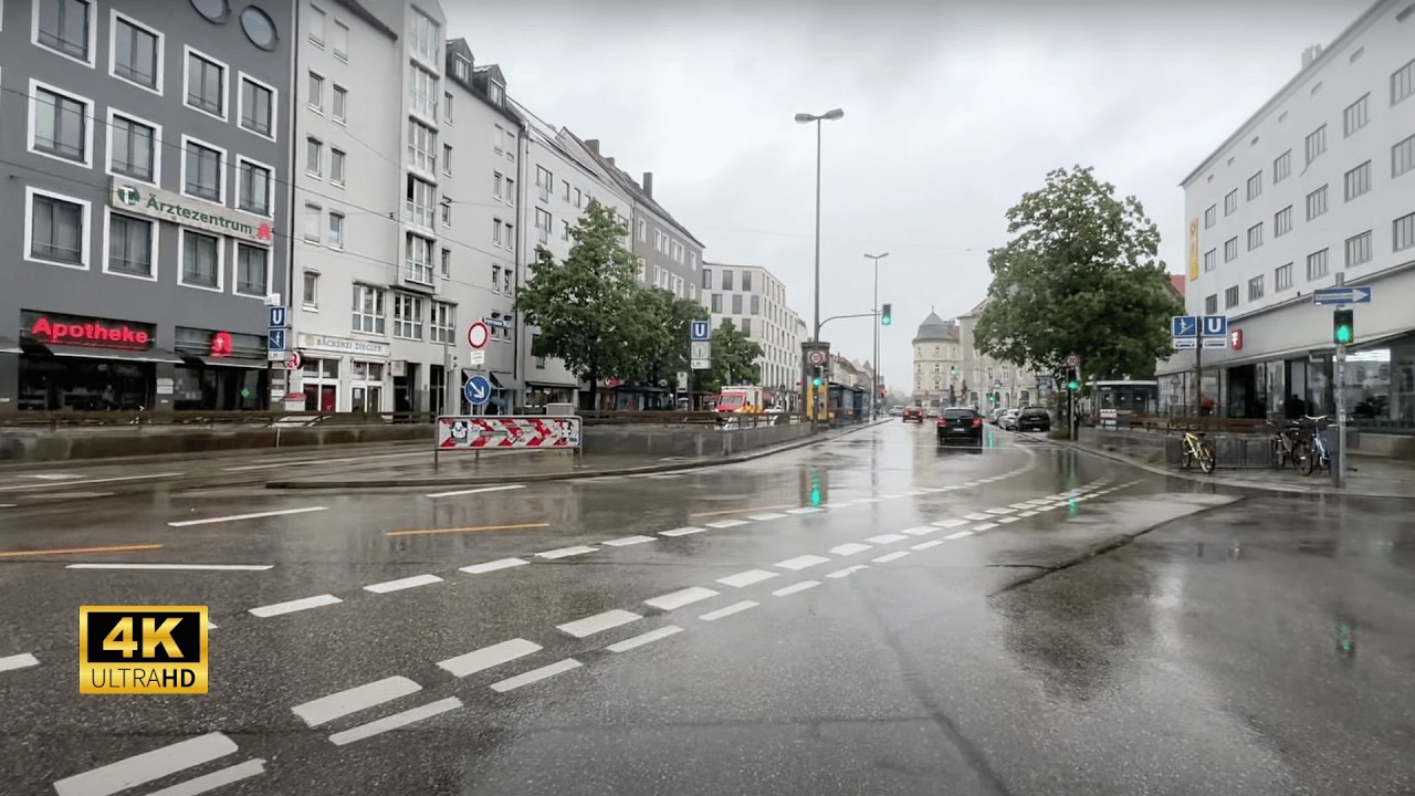 Rainy Afternoon Walk in Munich Giesing Neighbourhood - 4K 60fps
