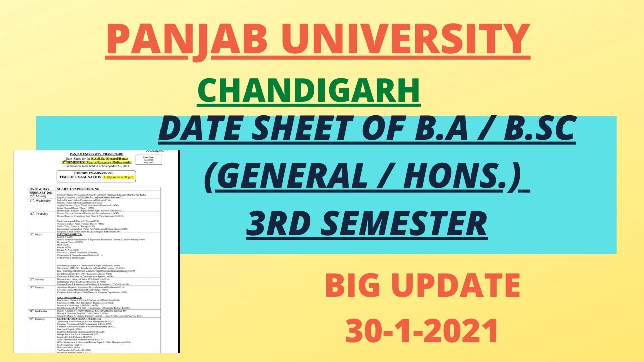 BA 3rd Semester Date sheet Out By #PU #hcpadda