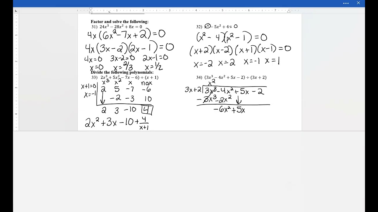 Enriched Algebra II - Semester 1 Final:  Polynomial Semester Review