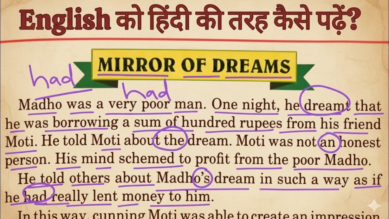 English Story Reading with full Hindi explanation | Mirror of Dreams | #storyreading #englishreading