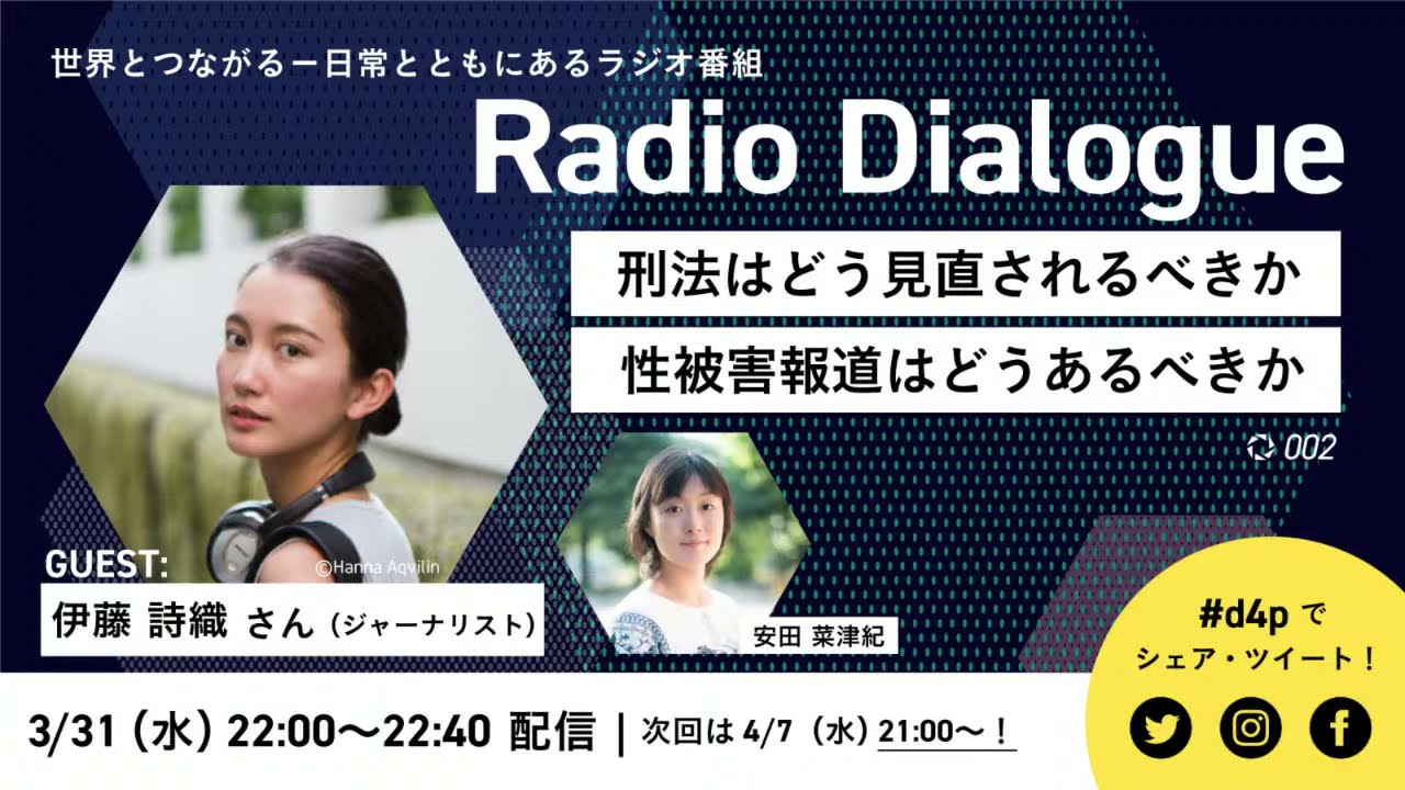 伊藤詩織さん「刑法はどう見直されるべきか／性被害報道はどうあるべきか」 Radio Dialogue 002（2021/3/31）