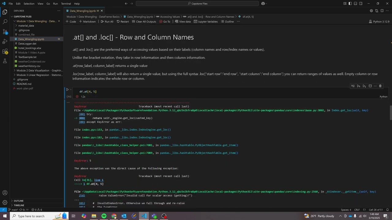 Accessing Values in Pandas DataFrames (.loc[], .at[], .iloc[], .iat[]) - Module 1 Data Wrangling: F