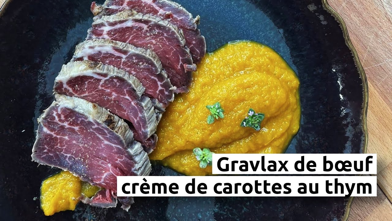 Gravlax de boeuf & crème de carottes au thym