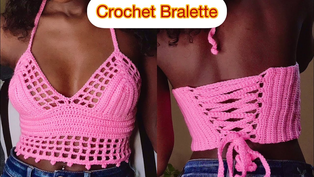 Crochet Ribbed Bralette Top With Mesh Detail