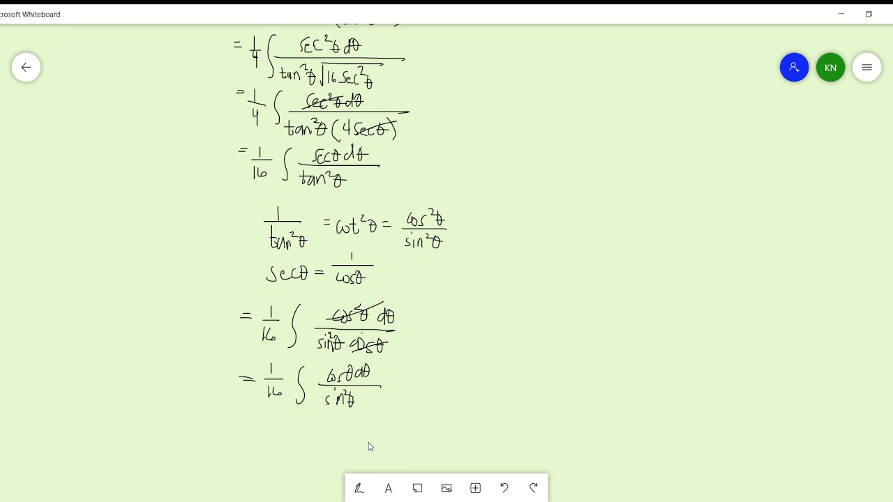 Integration by Trigonometric Substitution Example 1/3