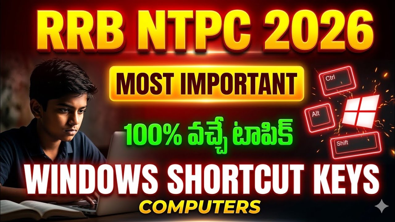 🔥 100% Examకు వచ్చే Topic: Windows Shortcut Keys for RRB NTPC 2026 (Telugu & English)🎯