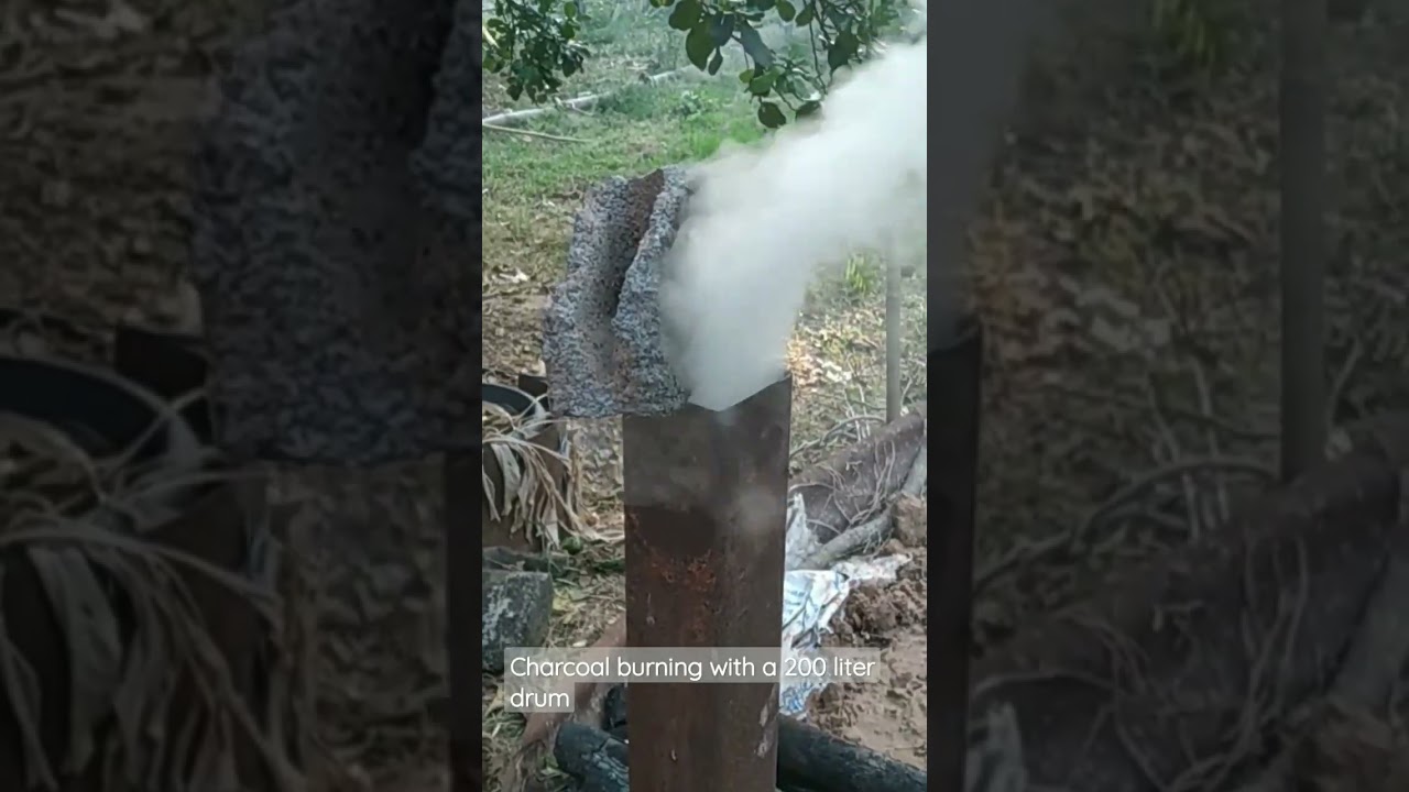 Charcoal burning with a 200 liter drum