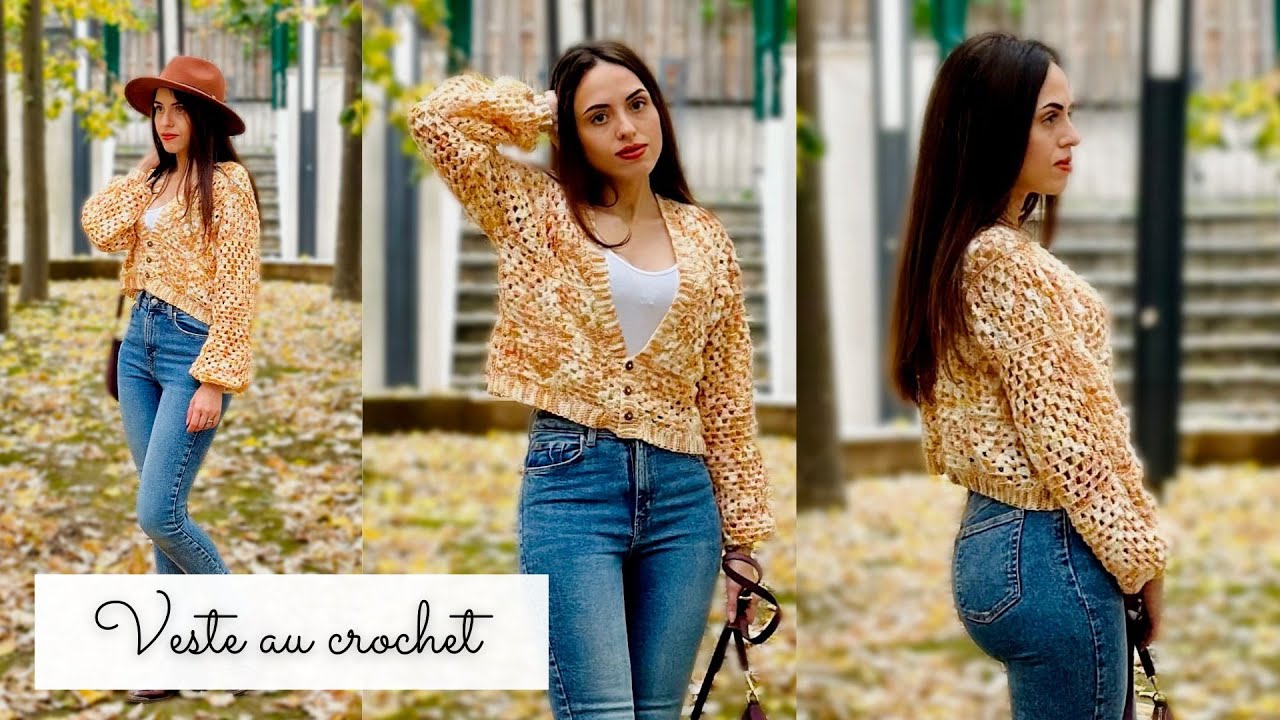 Comment faire une veste au crochet facile 🧶 XS à 8XL Tuto gilet chandail Tricot Granny crochet