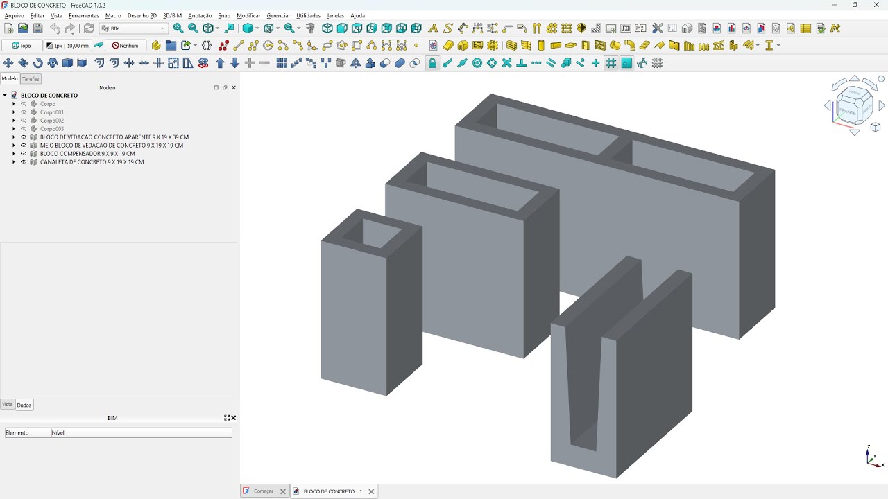 Modelagem de Blocos de Concreto no FreeCAD BIM
