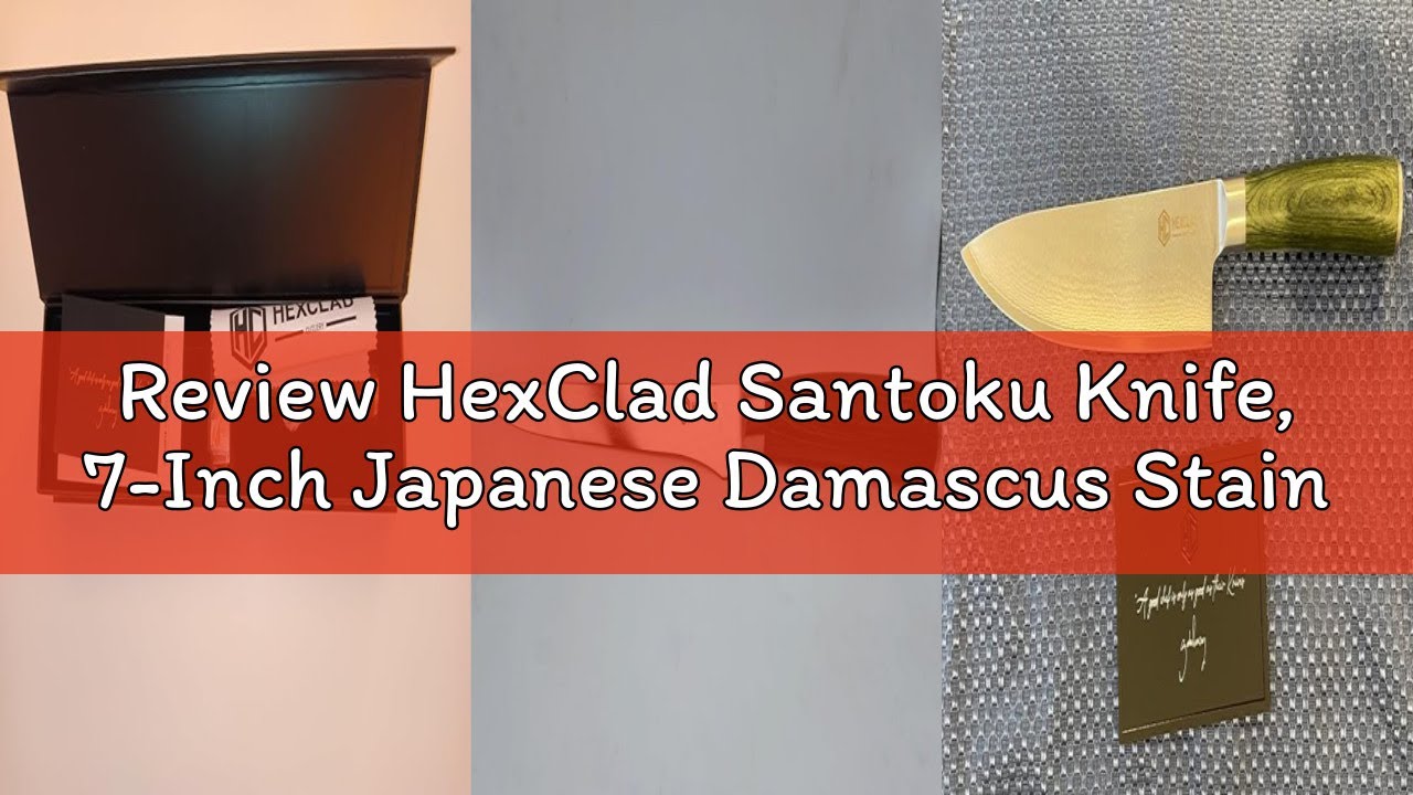 Review HexClad Santoku Knife, 7-Inch Japanese Damascus Stainless Steel Blade, Pakkawood Handle
