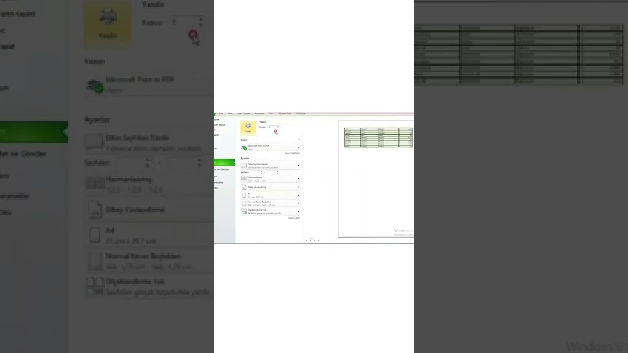 EXCEL &Ccedil;IKTI ALMA, TABLOYU SIĞDIRMA, YAZDIRMA ALANI BELİRLEME- basit ve hızlı anlatım #excel #shorts