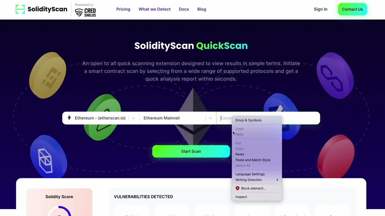 Conduct a ThreatScan using SolidityScan's Rug Pull Detector - SolidityScan QuickScan