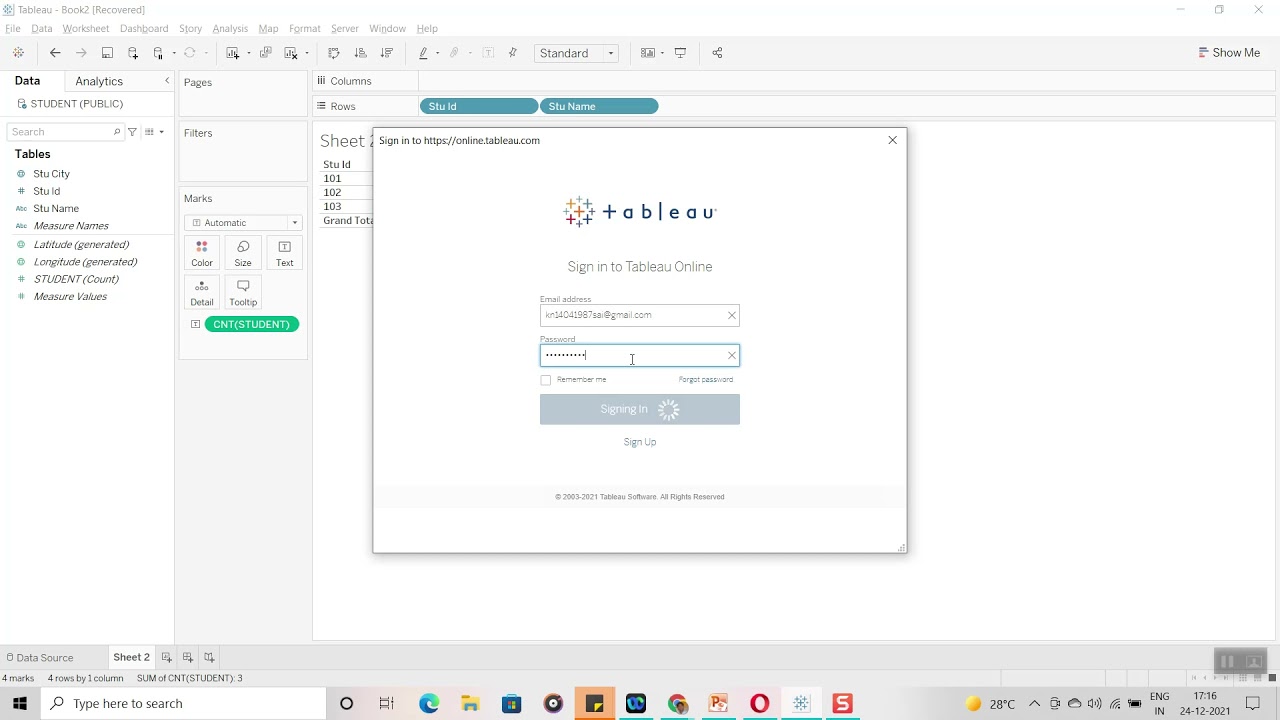 Session 3  : Connection Types  Live & Extract by connecting snowflake database with Live Example