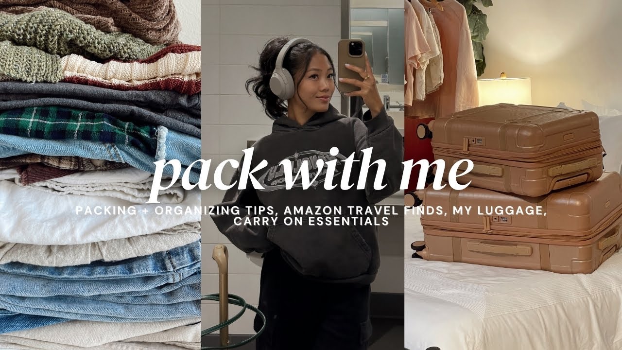 PACK WITH ME: packing + organizing tips, Amazon travel finds, Beis luggage, carry on essentials