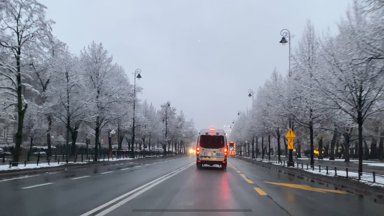 4K Snowfall Car Drive ❄️ Winter Wonderland in Warsaw: Captivating