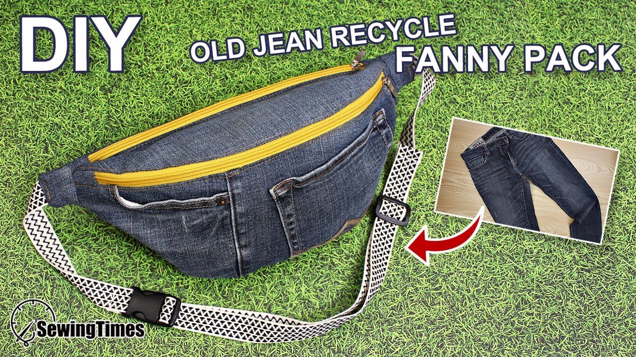 Как сшить Поясная сумка | Переделываем старые джинсы | DIY Old Jeans Fanny Pack [sewingtimes]