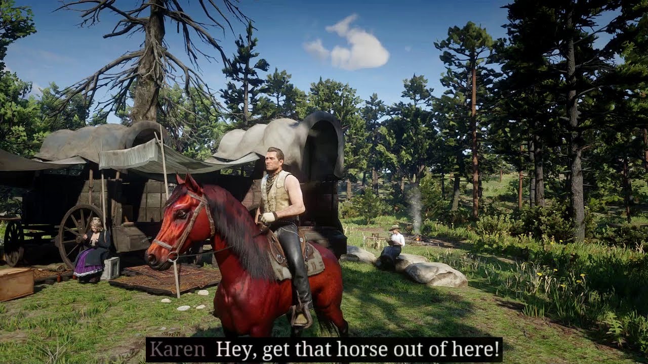 Реакция банды на Артура, едущего на лошади в лагере | RDR2
