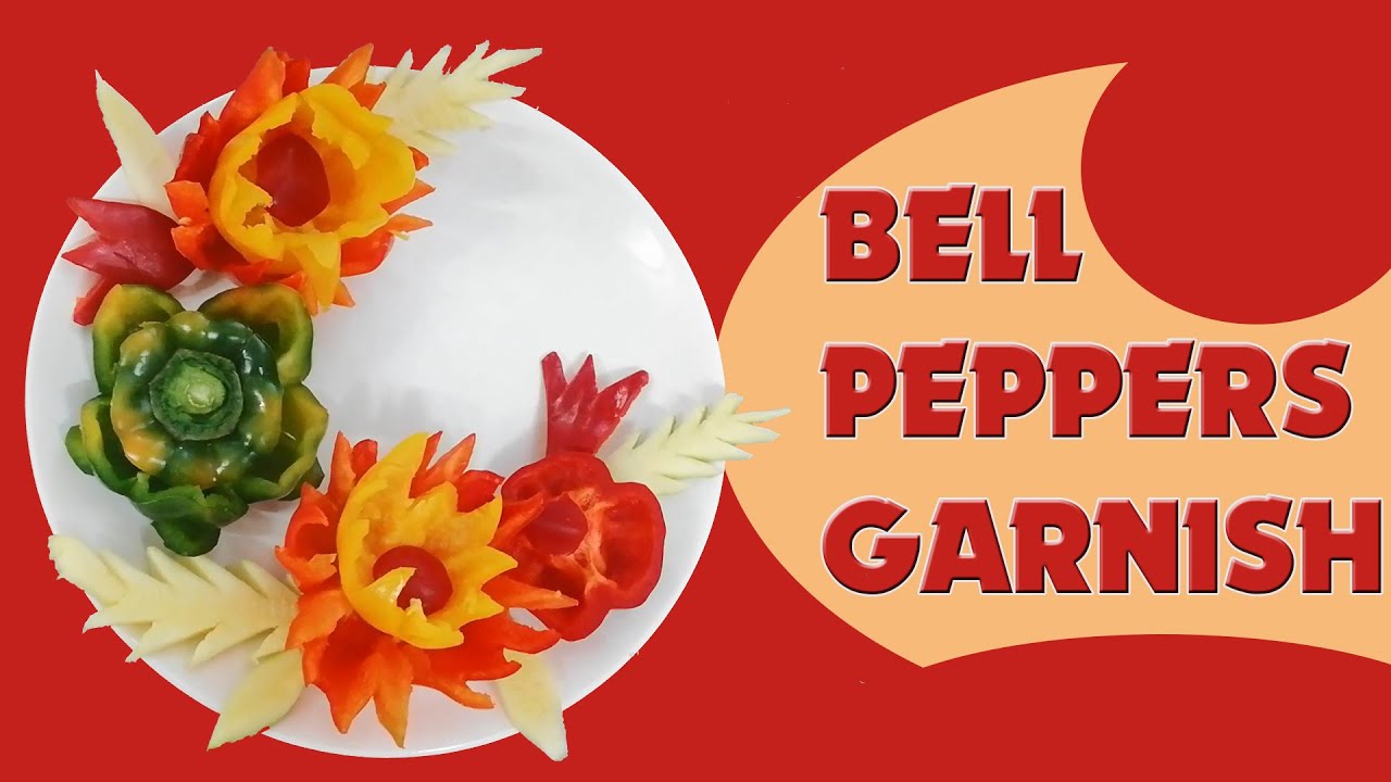 Bell Peppers Garnish step by step | Bell Peppers Flower Carving Designs