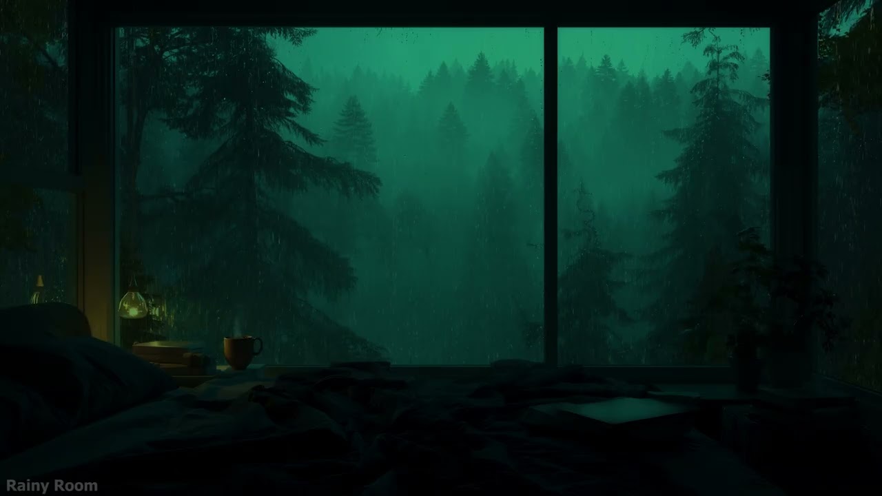 Dark Room, Forest Rain Outside 🌧️ Window Ambience | No Ads for Calm, Restful Sleep